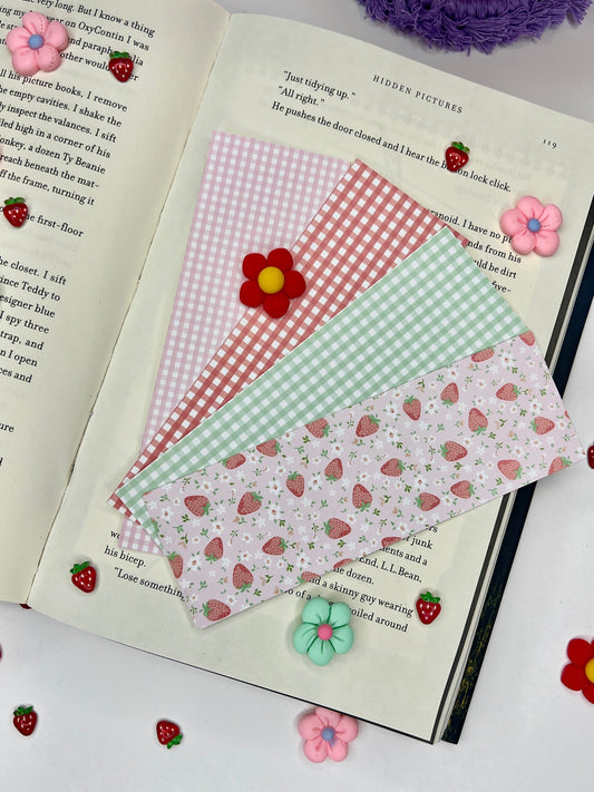 🍓 New Launch: Sweet Gingham & Strawberry Bookmarks for Readers