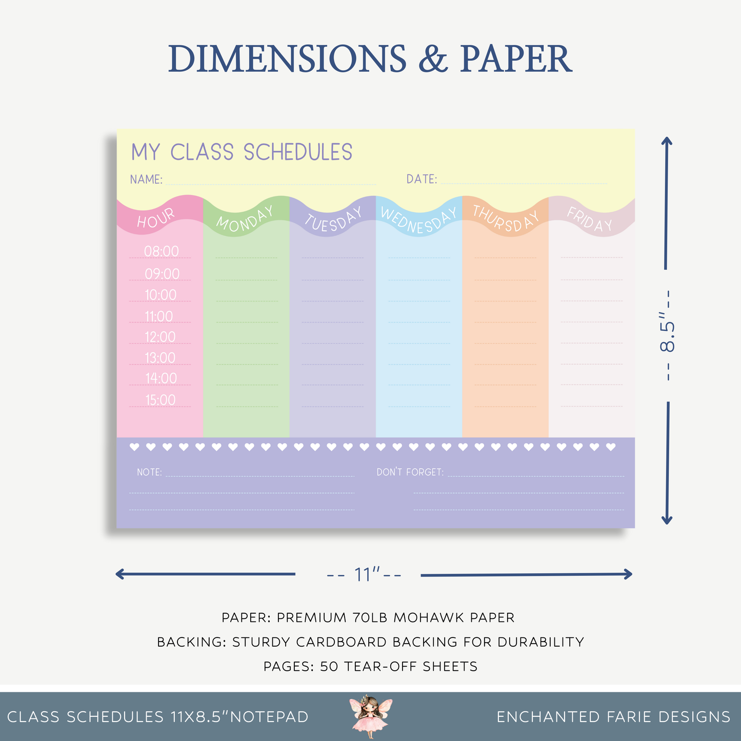 Pastel Class Schedule Notepad – Weekly Planner for Students & Teachers