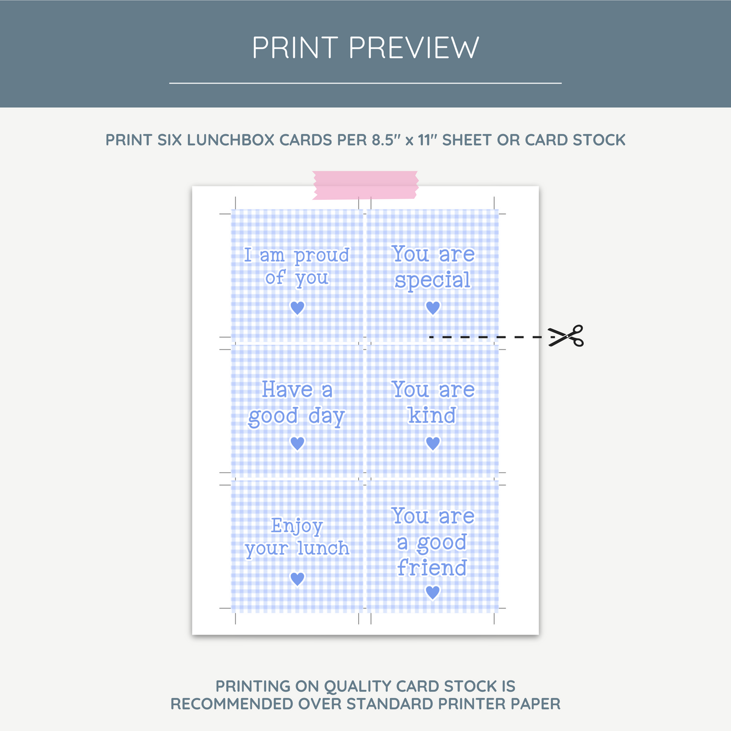 Printable Lunch Box Notes for Kids – Blue Gingham