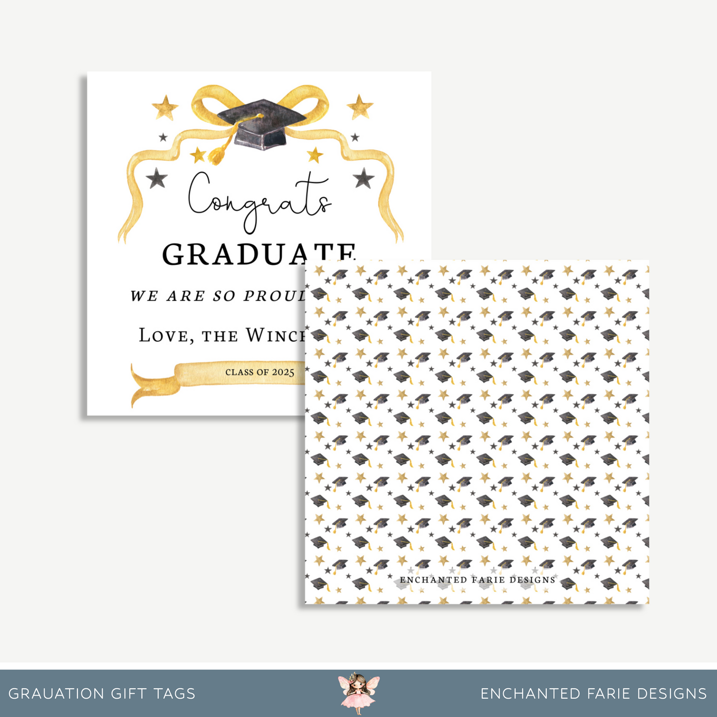 Printable Graduation Gift Tag – Gold & Black 2025