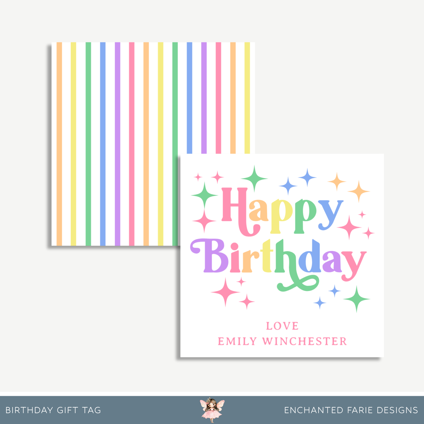 Rainbow Happy Birthday Gift Tag – Printable with 2 Backing Options