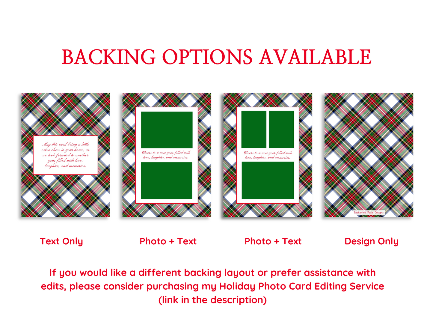 Red Bow Tartan Plaid Photo Christmas Card