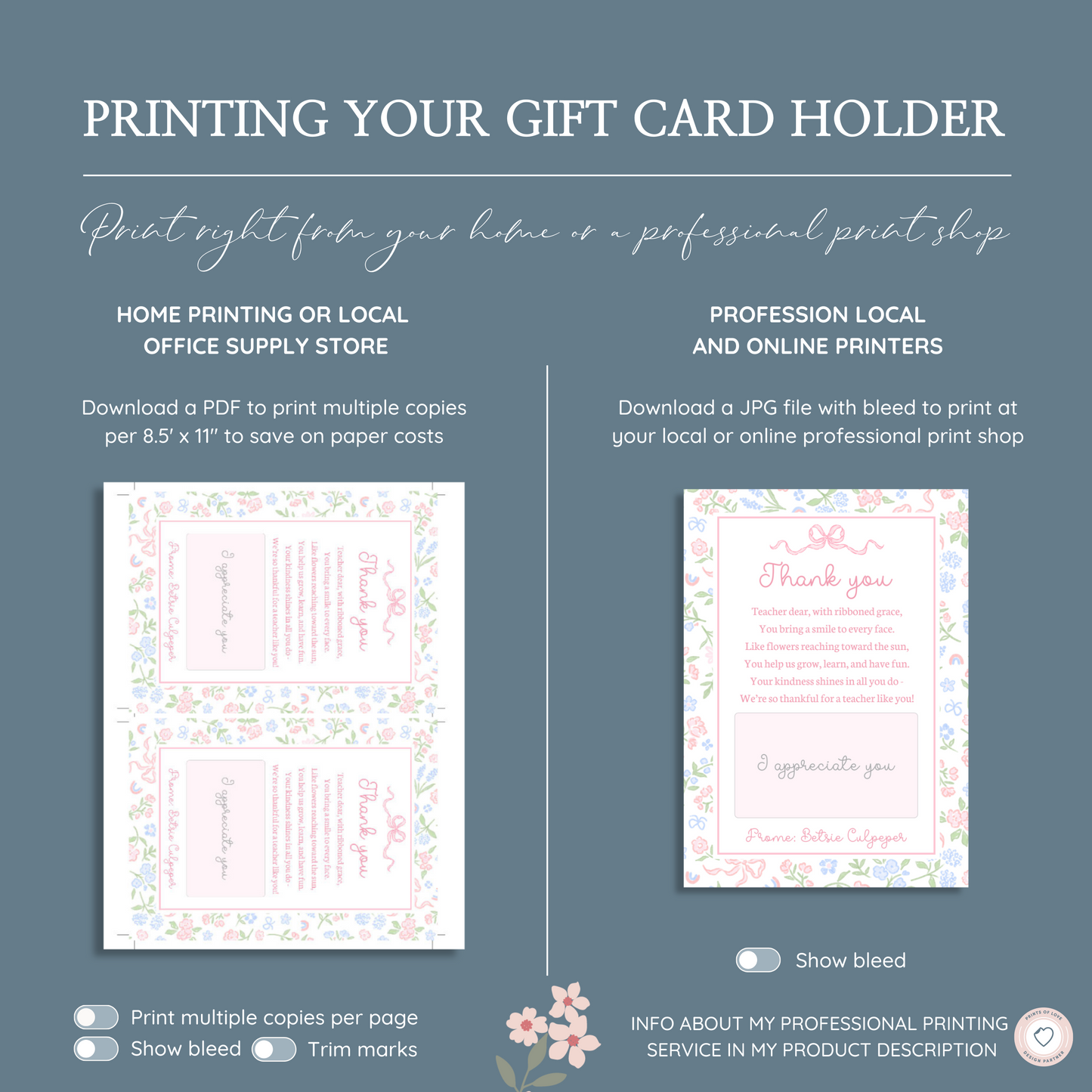 Floral Teacher Appreciation Gift Card Holder