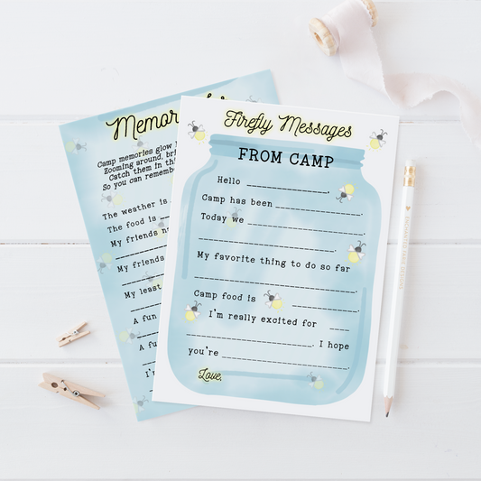 Firefly Camp Memory Notecards for Kids – Summer Camp Stationery Set