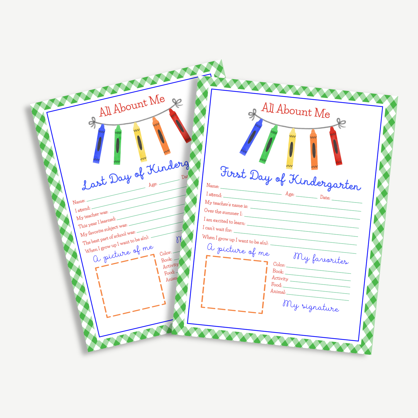 Printable First & Last Day of School “All About Me” Sign – Green Gingham