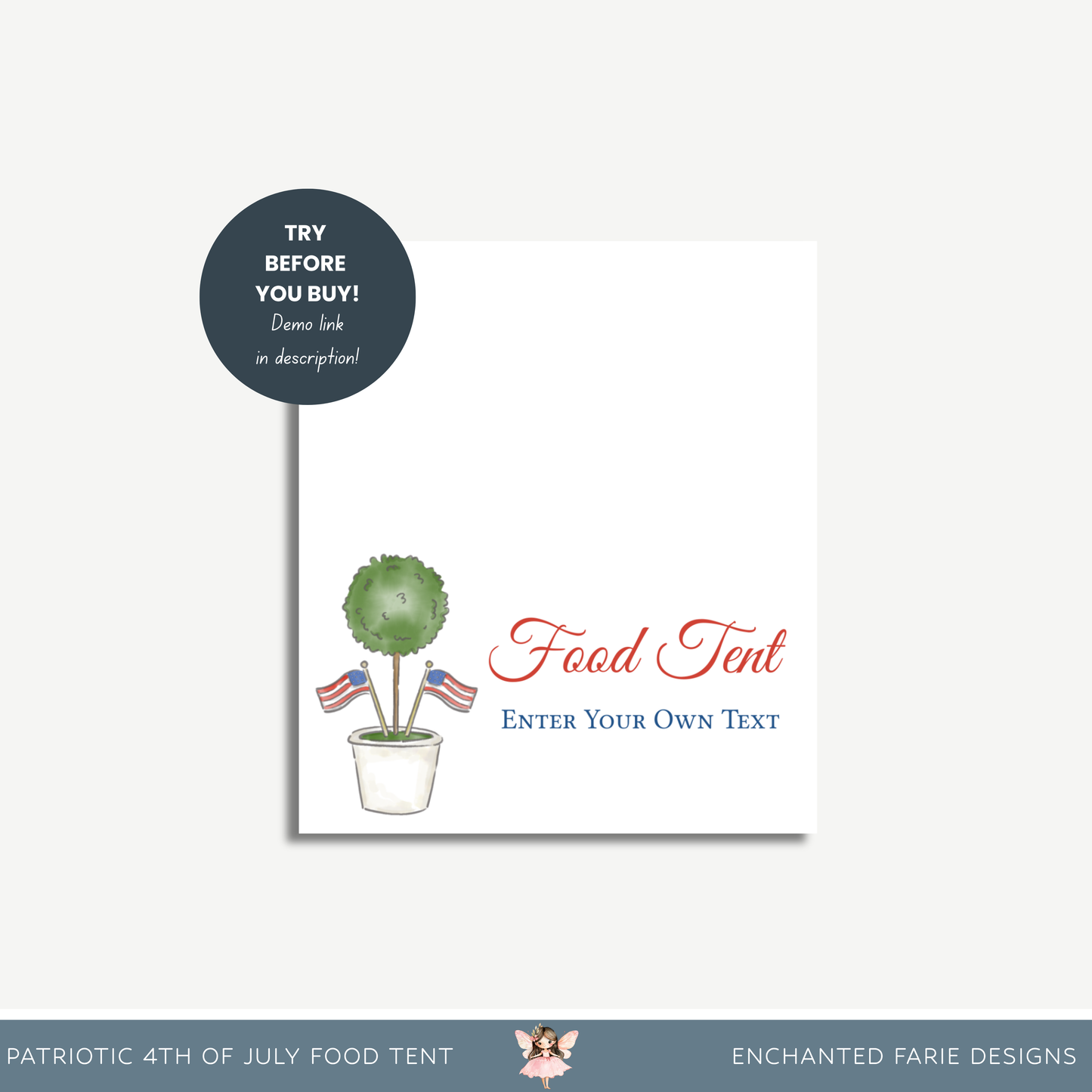 Patriotic 4th of July Food Tent Card 3.5 x 4