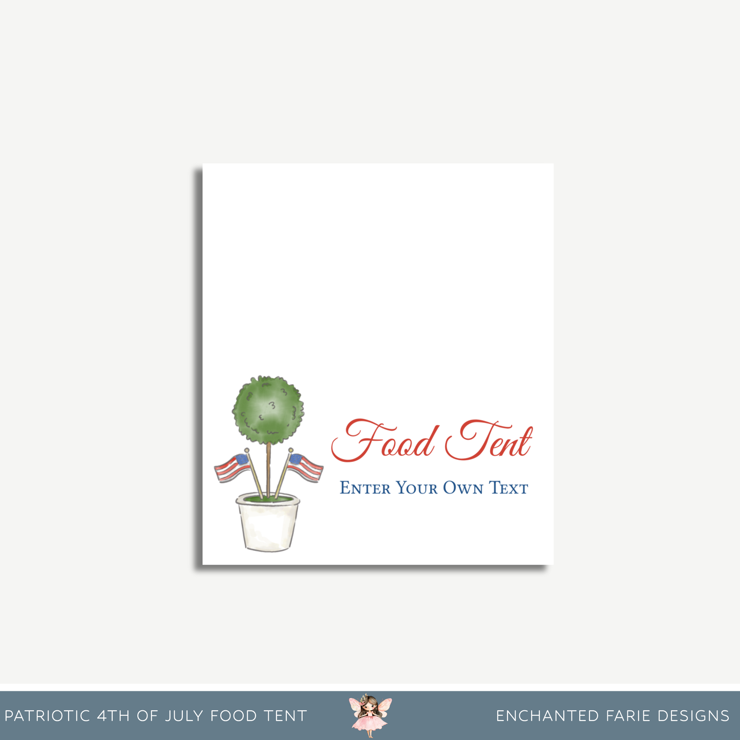 Patriotic 4th of July Food Tent Card 3.5 x 4