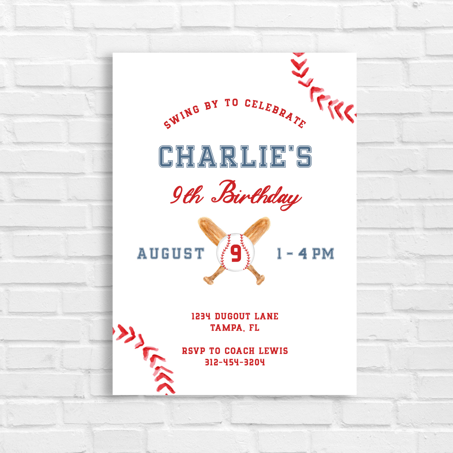 Baseball Boy Birthday Invitation