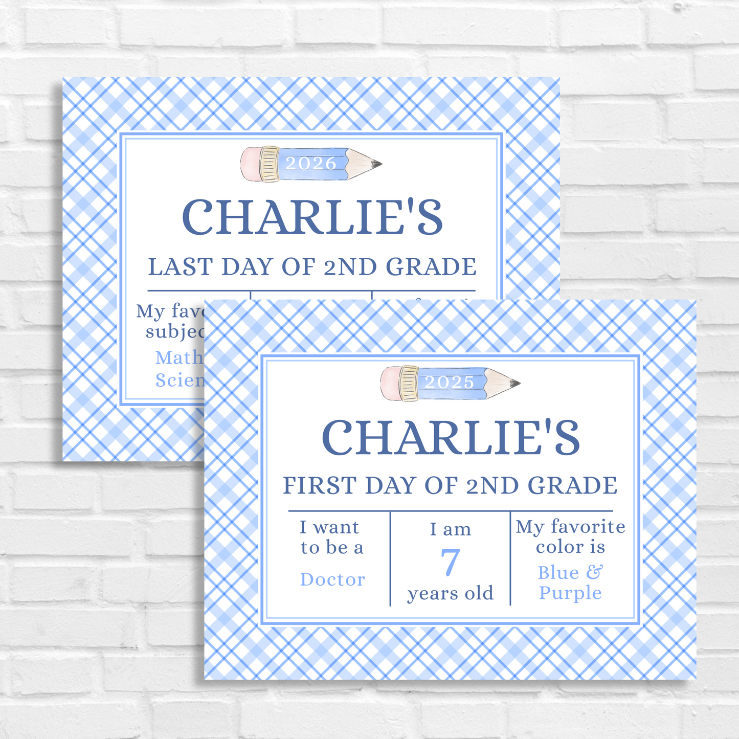 Editable First & Last Day of School Sign – Printable Blue Plaid Back to School Poster