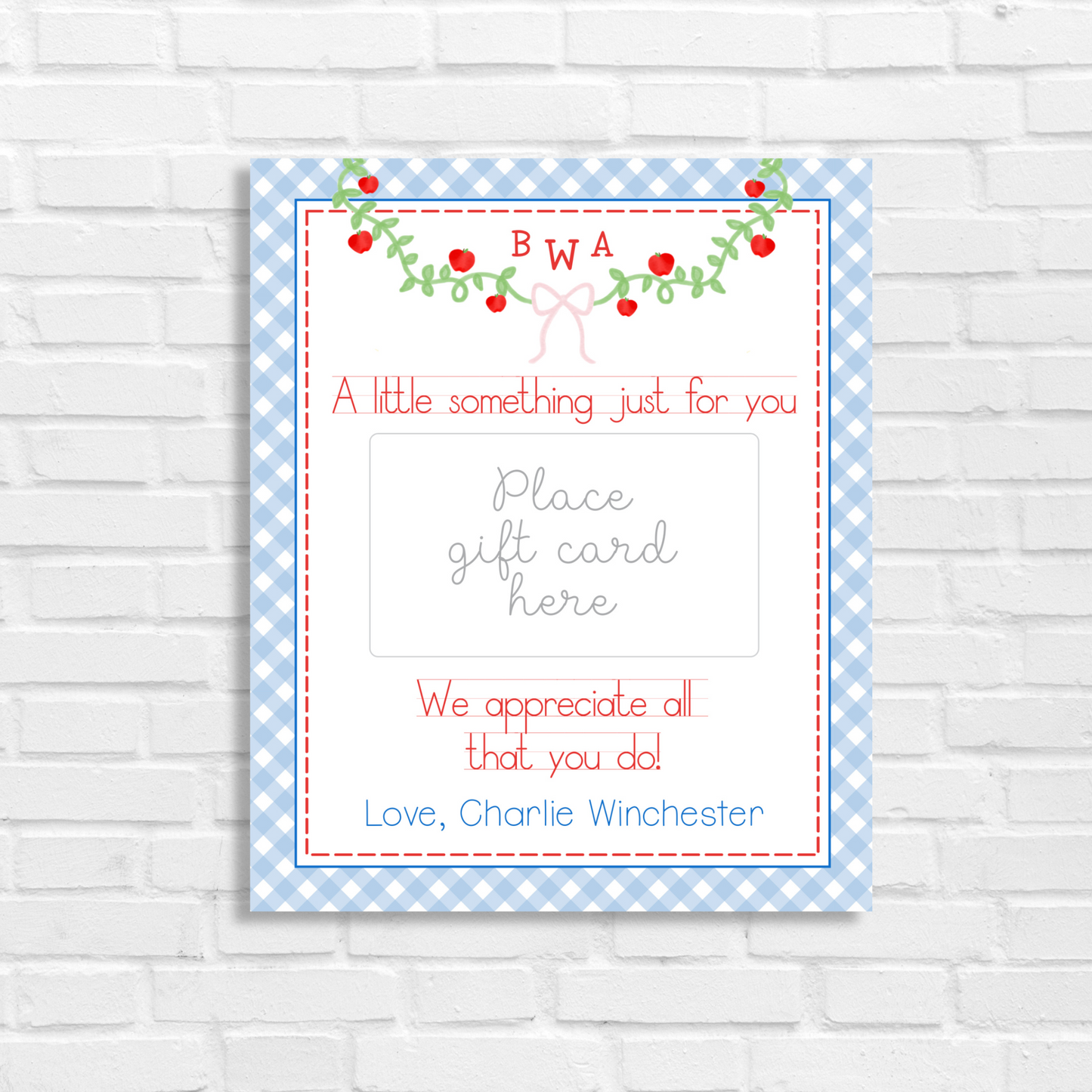 Printable Teacher Gift Card Holder