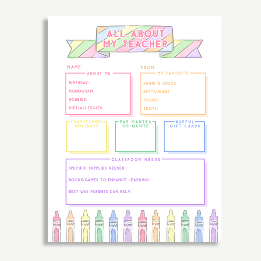 All About My Teacher Questionnaire – Printable