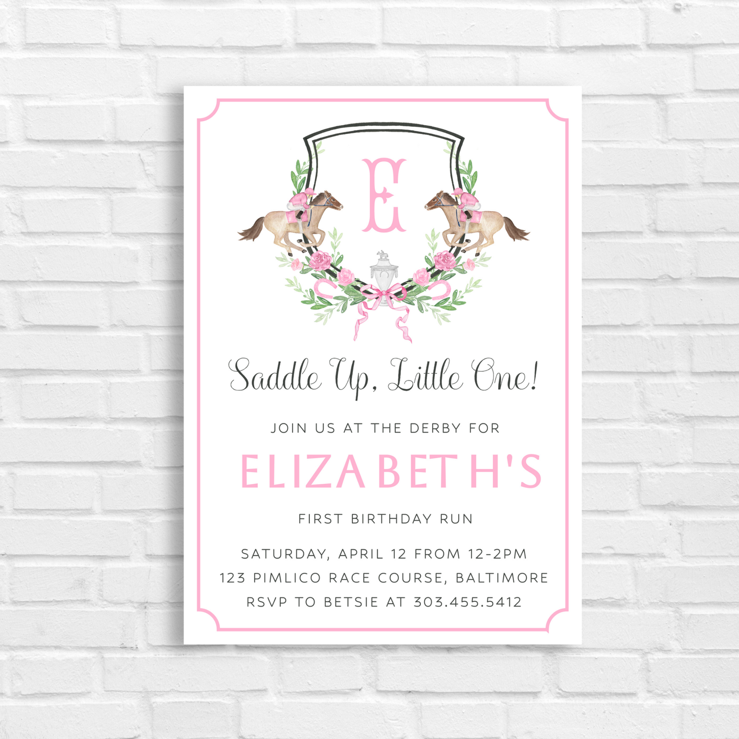 Kentucky Derby Pink Birthday Invitatoin