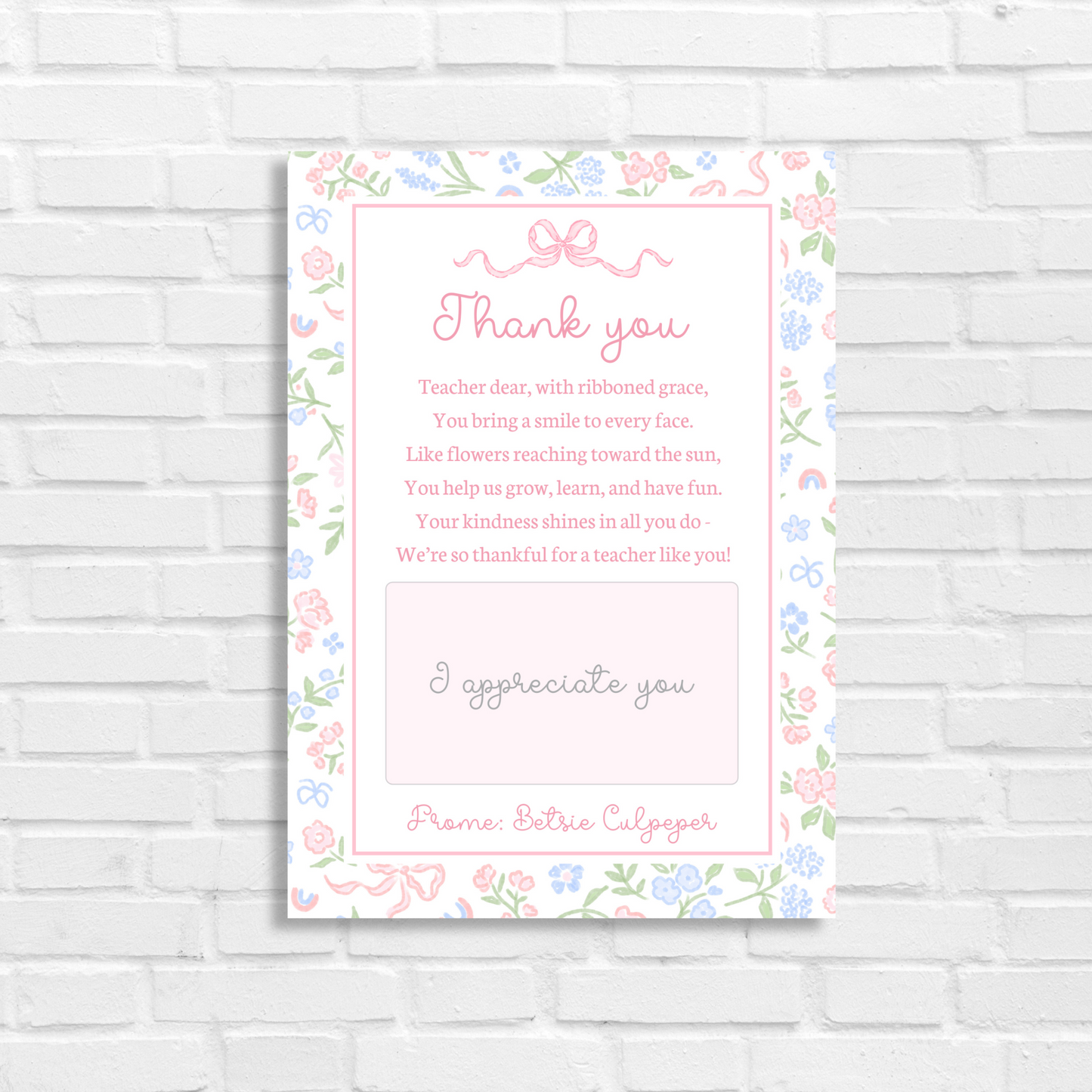 Floral Teacher Appreciation Gift Card Holder