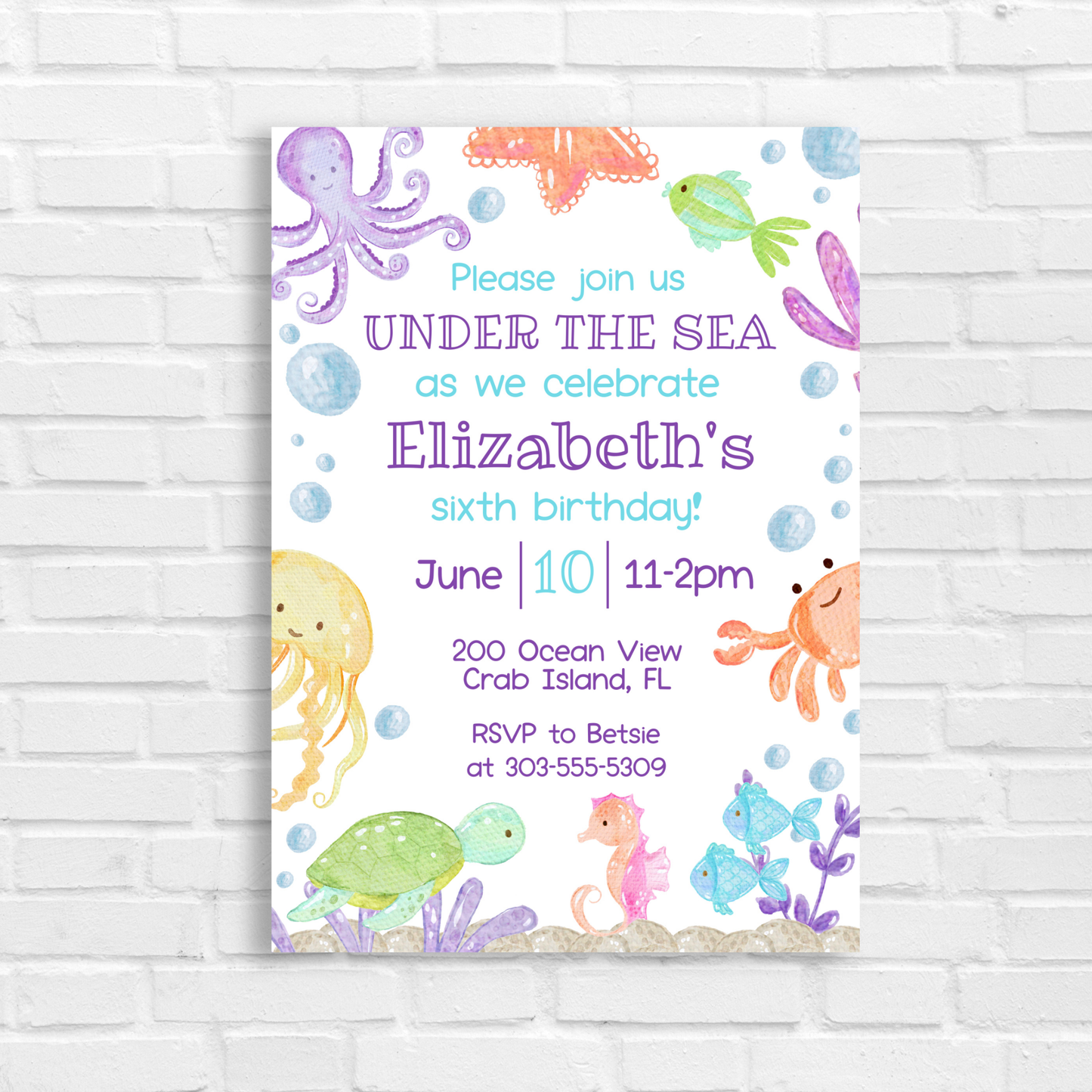 Under the Sea Birthday Invitation 5x7