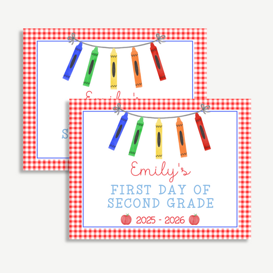 Personalized First & Last Day of School Sign – Red Gingham Crayon Sign