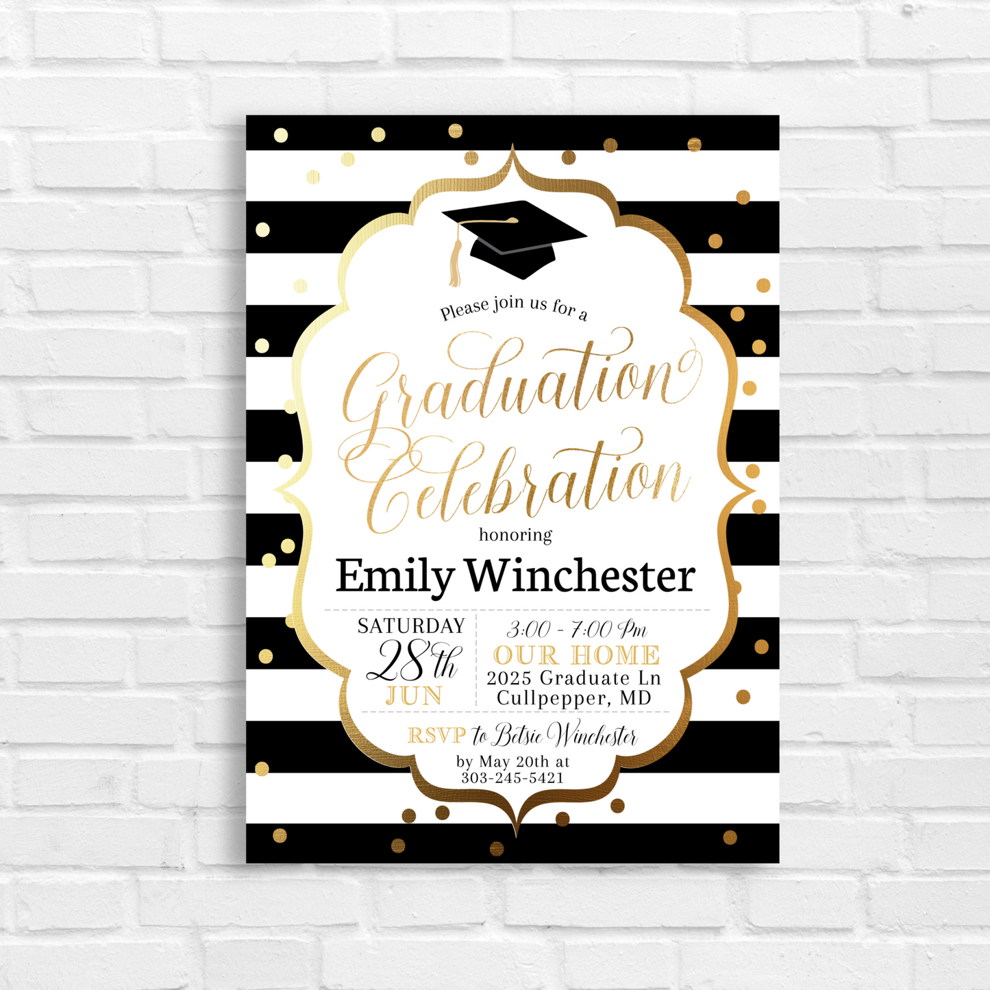 Front_Elegant Black and Gold Graduation Invitation