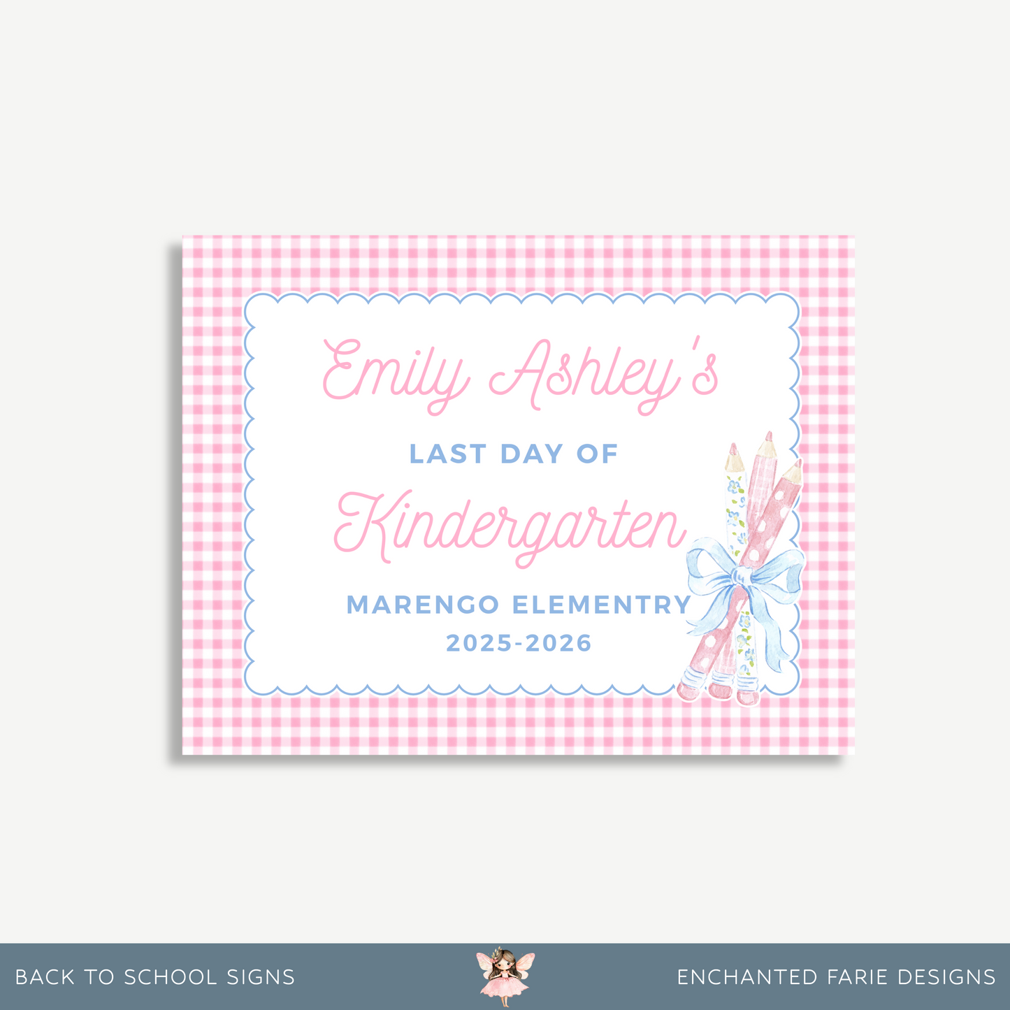 First & Last Day of School Sign – Pink Gingham Pencil Design