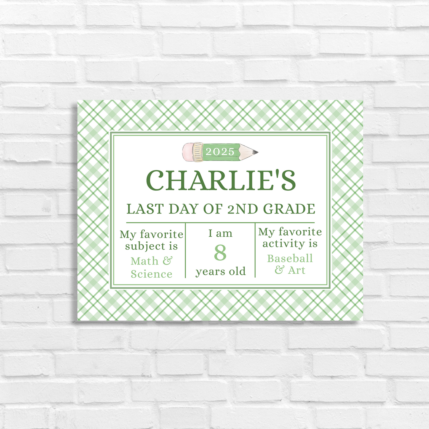 Editable First & Last Day of School Sign – Printable Green Plaid Back to School Poster