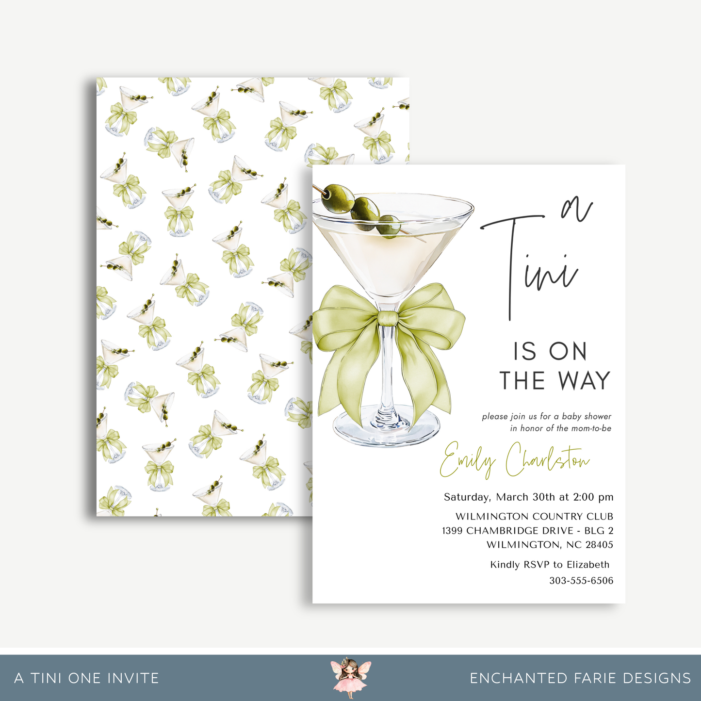 A Tini Is On the Way” Baby Shower Invitation | Martini Theme