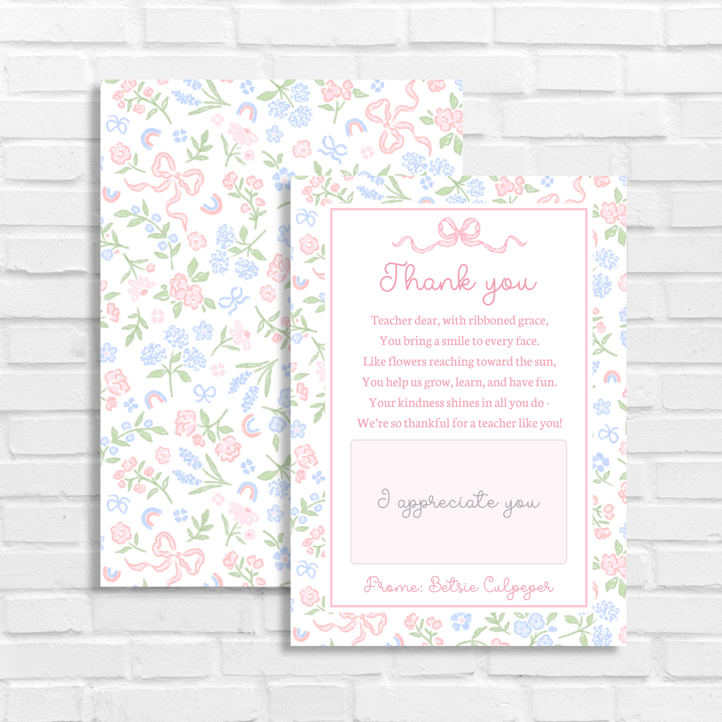 Floral Teacher Appreciation Gift Card Holder