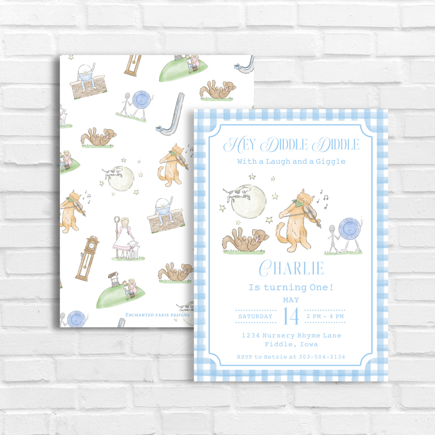 Front_Back Hey Diddle Diddle Birthday Invitation