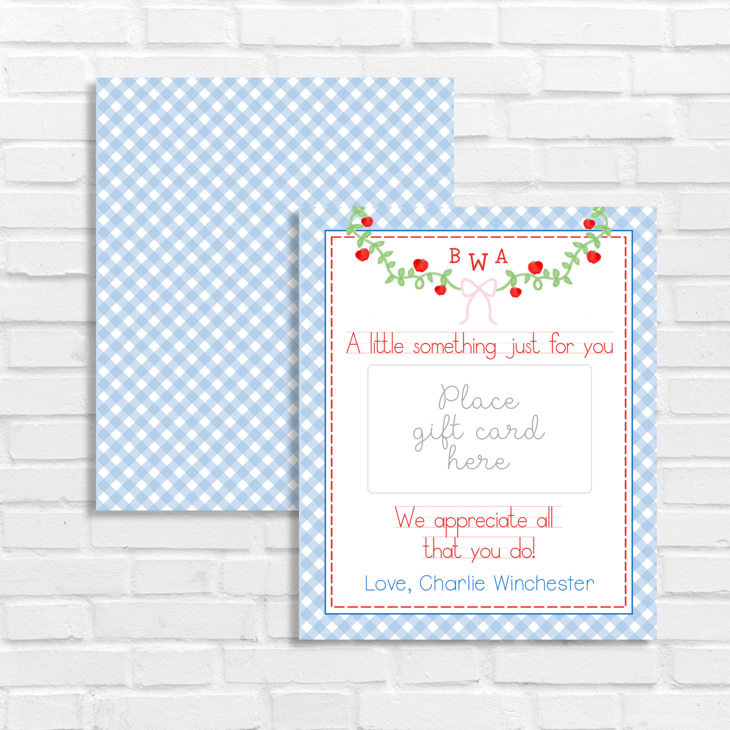 Printable Teacher Gift Card Holder