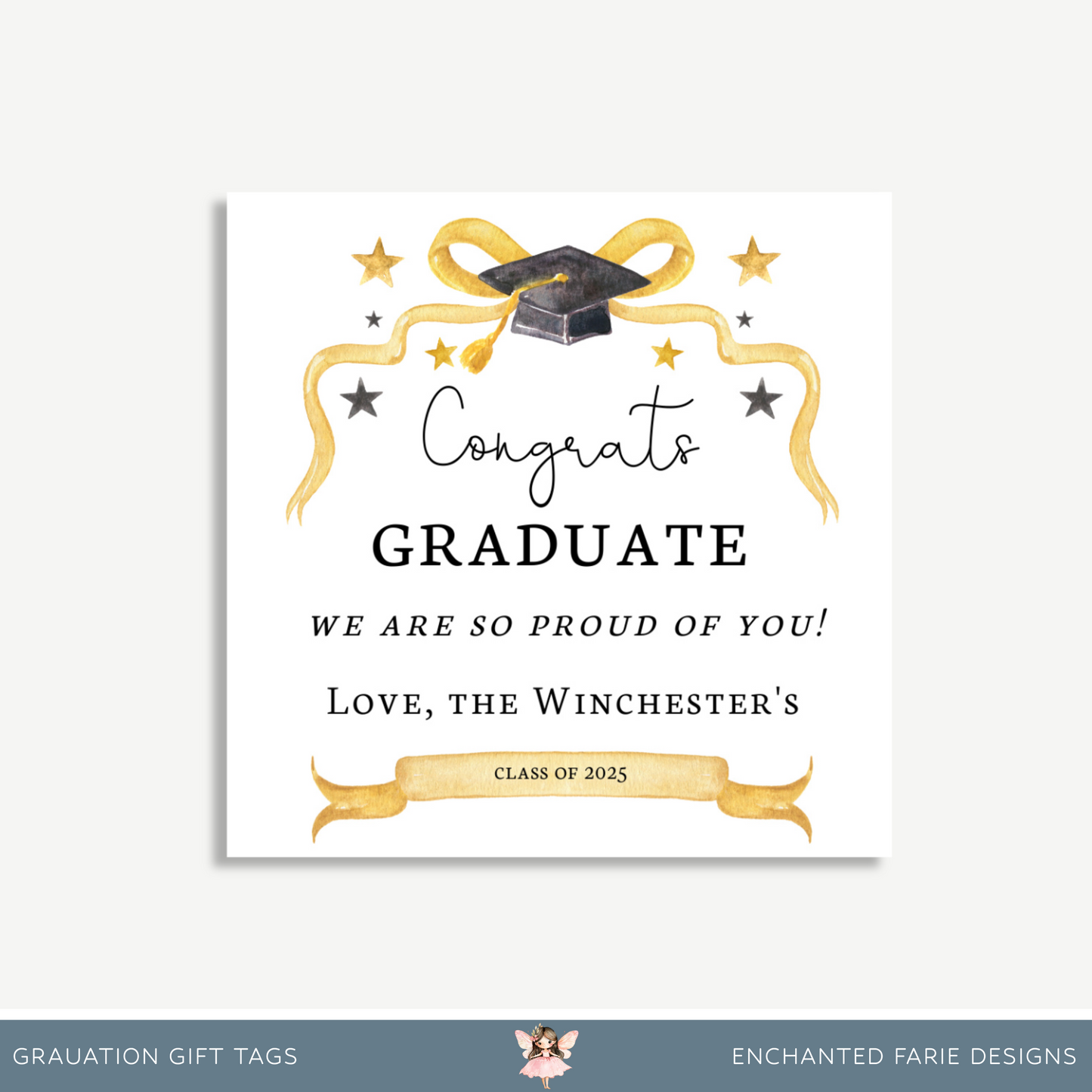 Printable Graduation Gift Tag – Gold & Black 2025