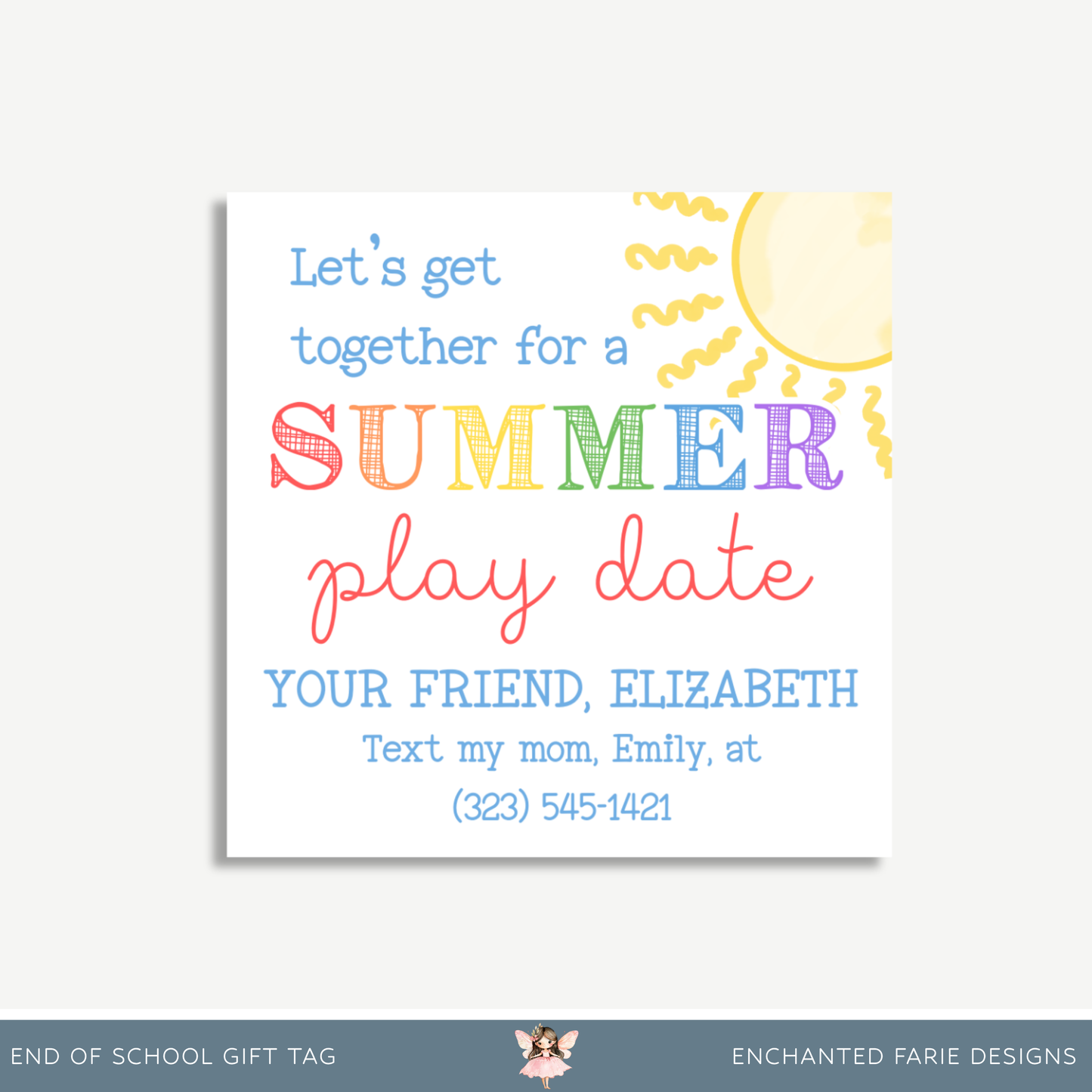 Summer Play Date Favor Tag – Printable End-of-School Gift Tag for Kids
