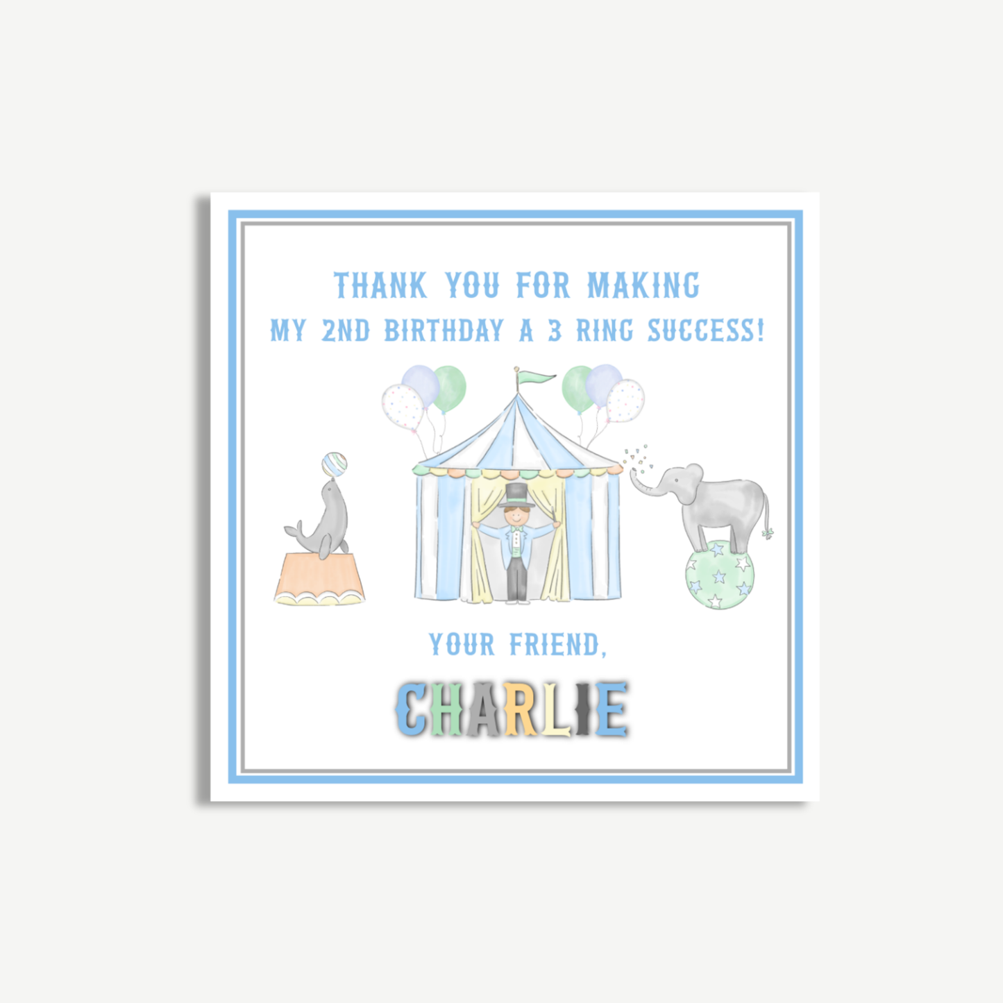 Circus Birthday Favor Tag – 3x3" Printable | Blue Carnival Theme