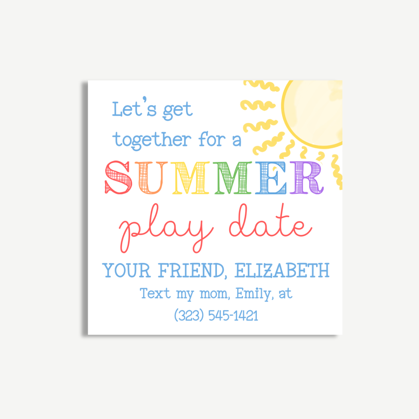Summer Play Date Favor Tag – Printable End-of-School Gift Tag for Kids