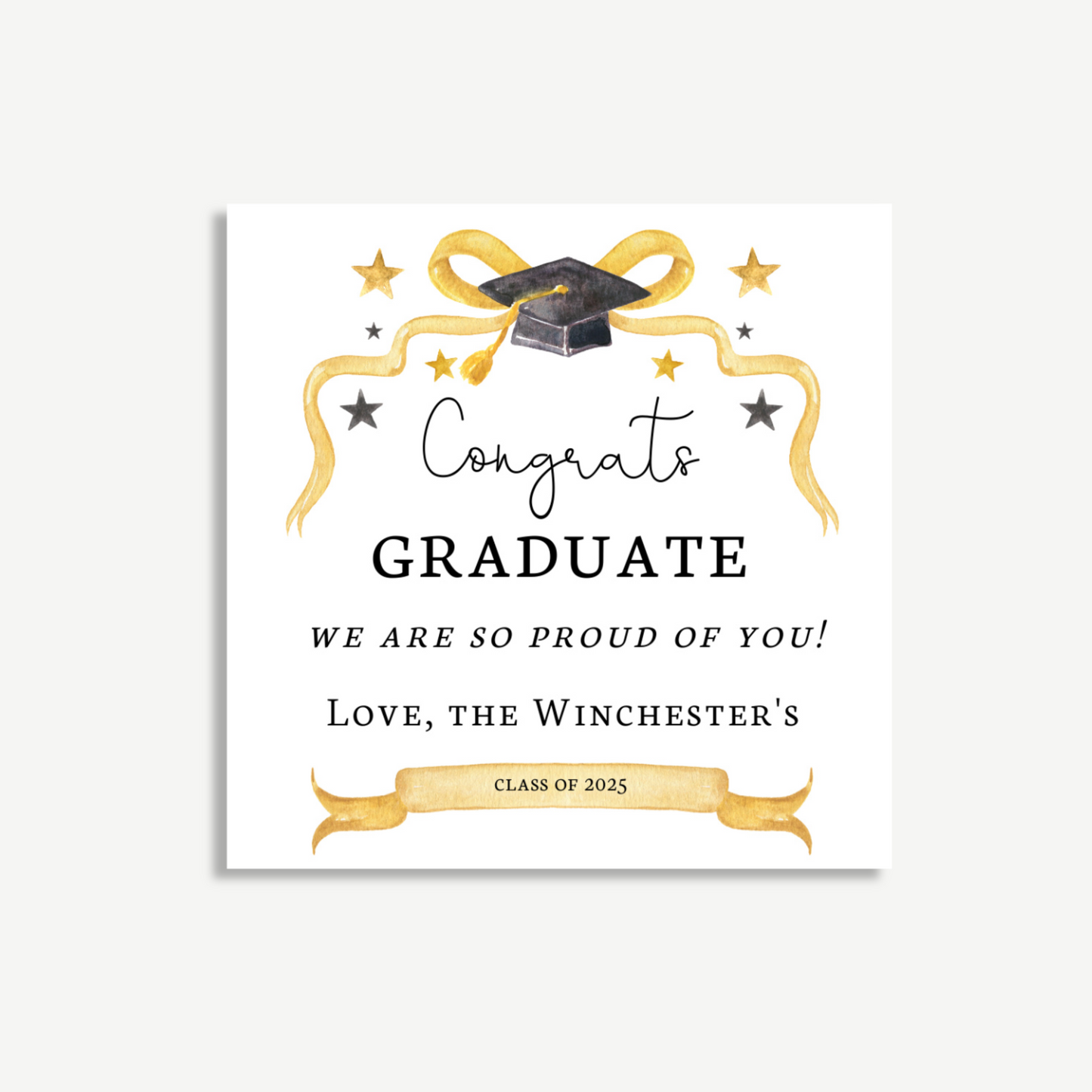 Printable Graduation Gift Tag – Gold & Black 2025