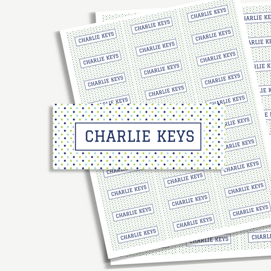 Personalized School Name Labels - Water Resistant - Set of 60 - Polka Dots