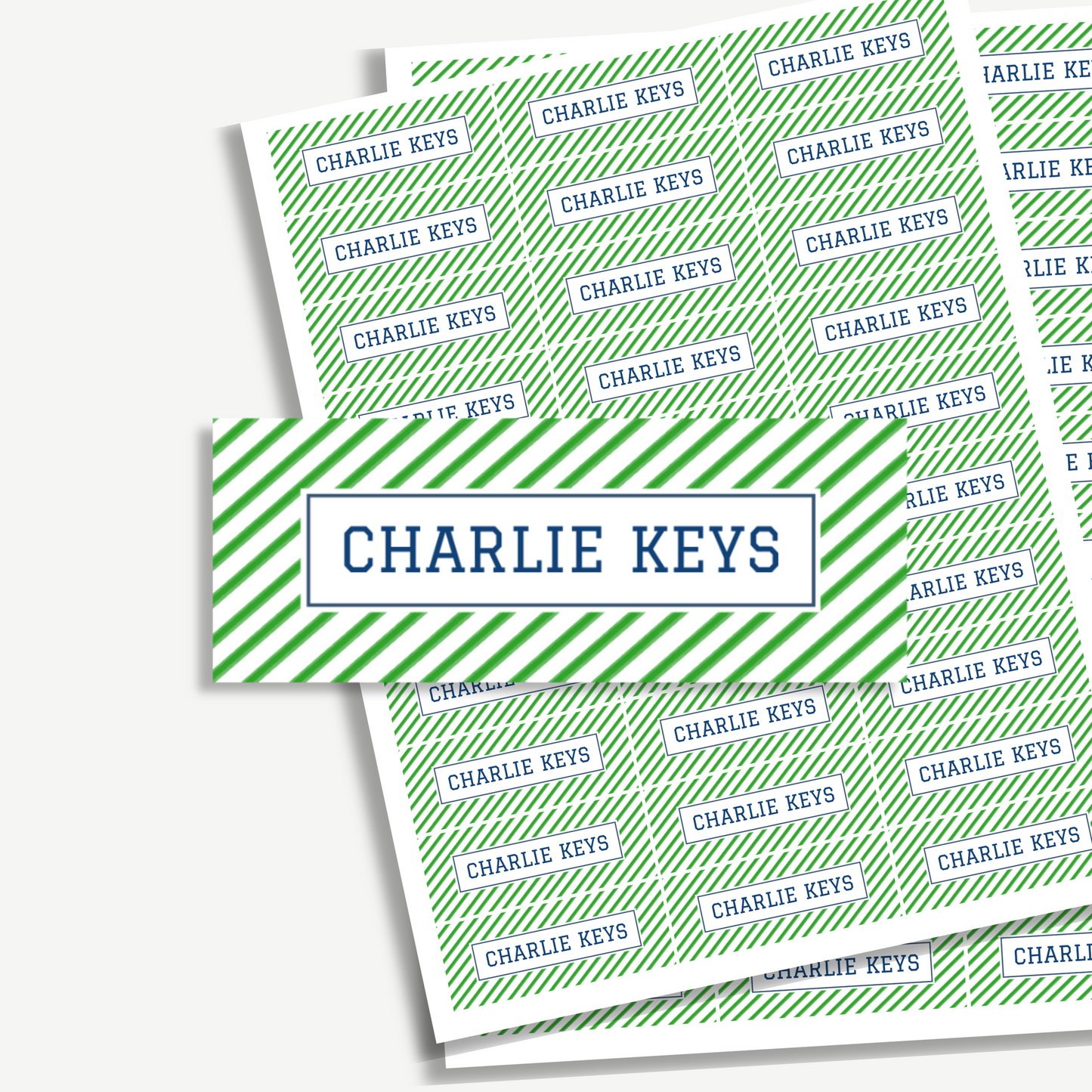 Personalized School Name Labels - Water Resistant - Set of 60 - Green Stripes