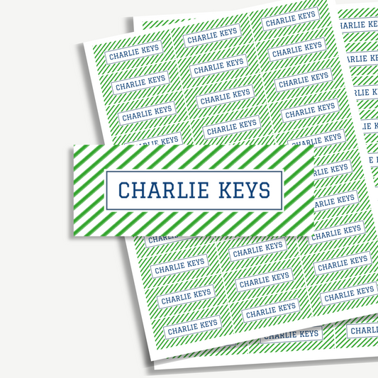Personalized School Name Labels - Water Resistant - Set of 60 - Green Stripes