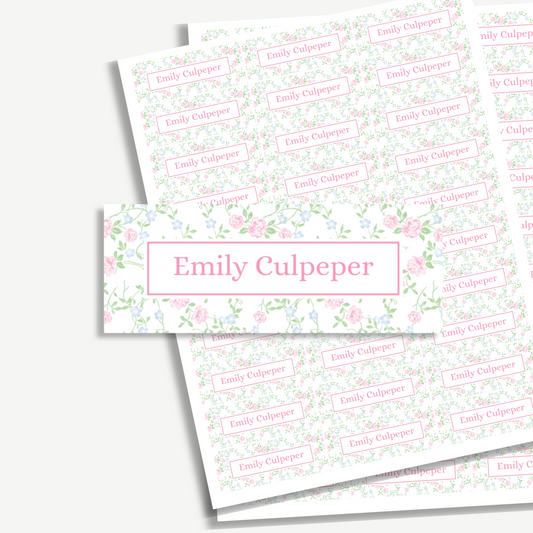 Personalized School Name Labels - Water Resistant - Set of 60 - Chintz-floral