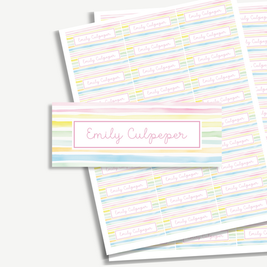 Personalized School Name Labels - Water Resistant - Set of 60 - Pastel Stripes