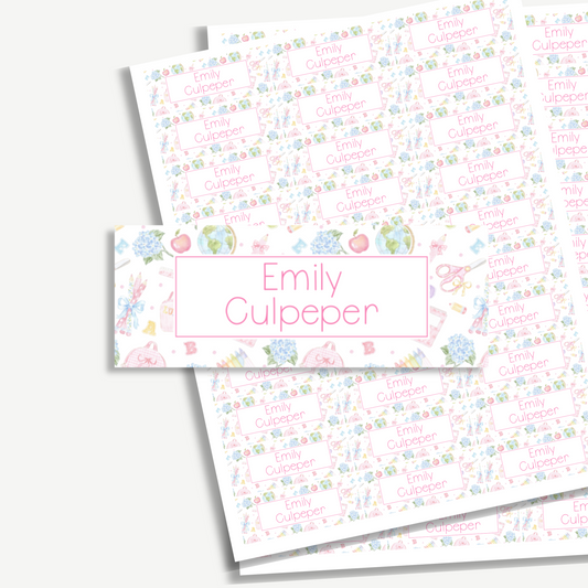 Personalized School Name Labels - Water Resistant - Set of 60 - Baby Pink Supplies