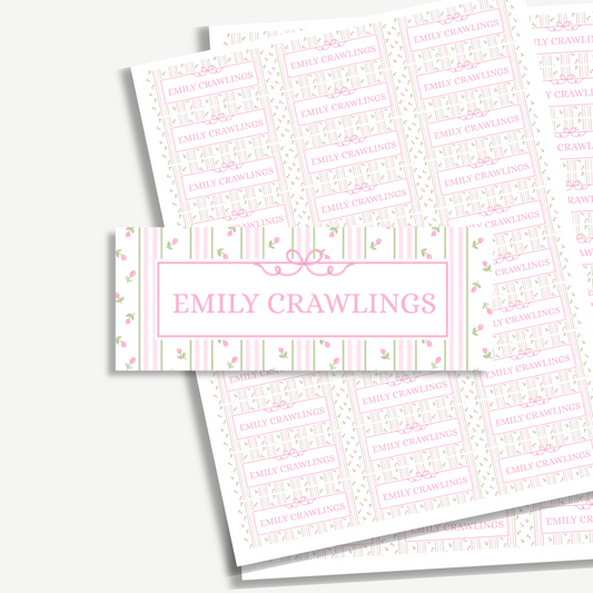 Personalized School Name Labels - Water Resistant - Set of 60 - Pink Tea Floral