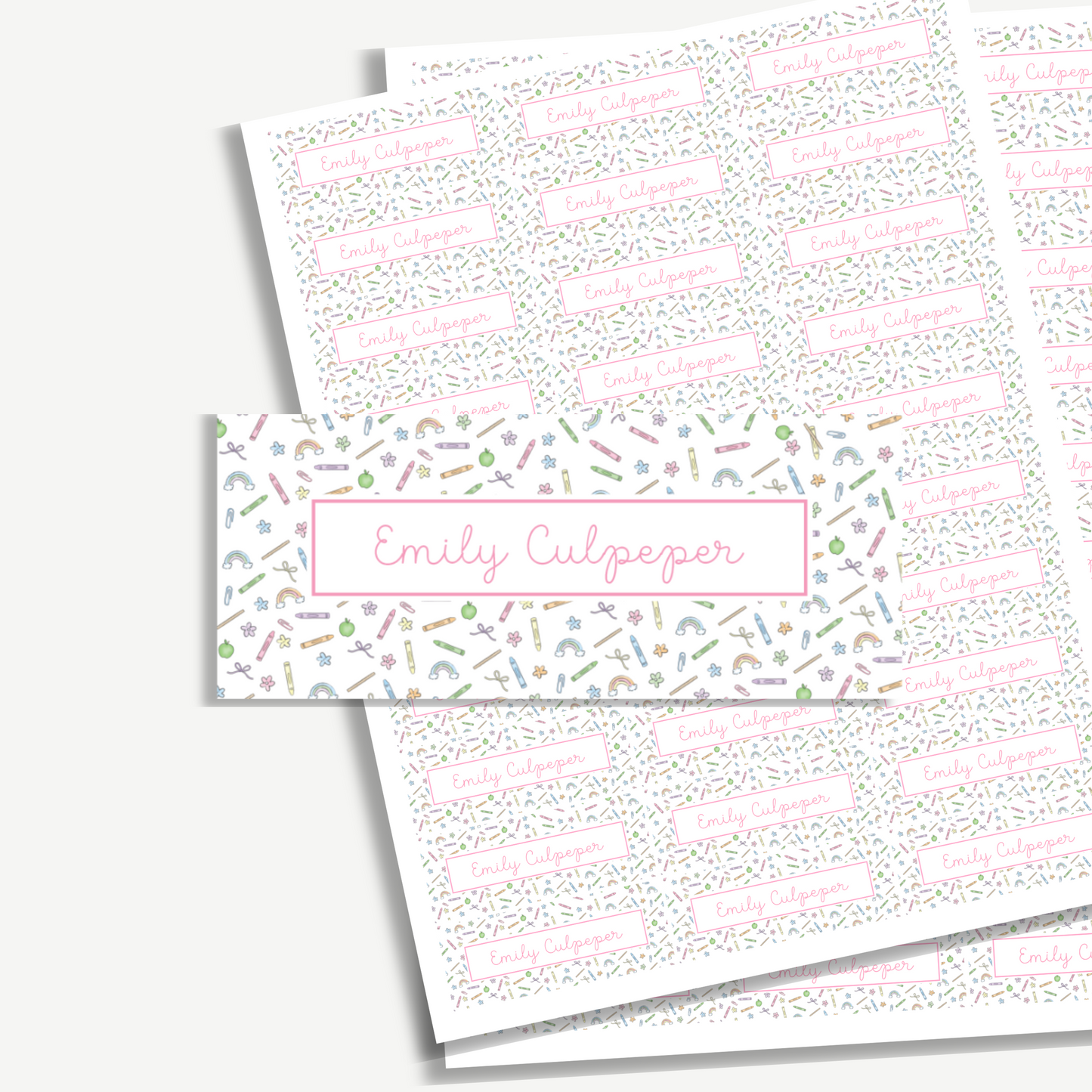 Personalized School Name Labels - Water Resistant - Set of 60 - Pink School Supplies