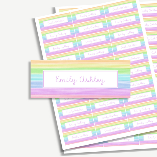Personalized School Name Labels - Water Resistant - Set of 60 - Rainbow