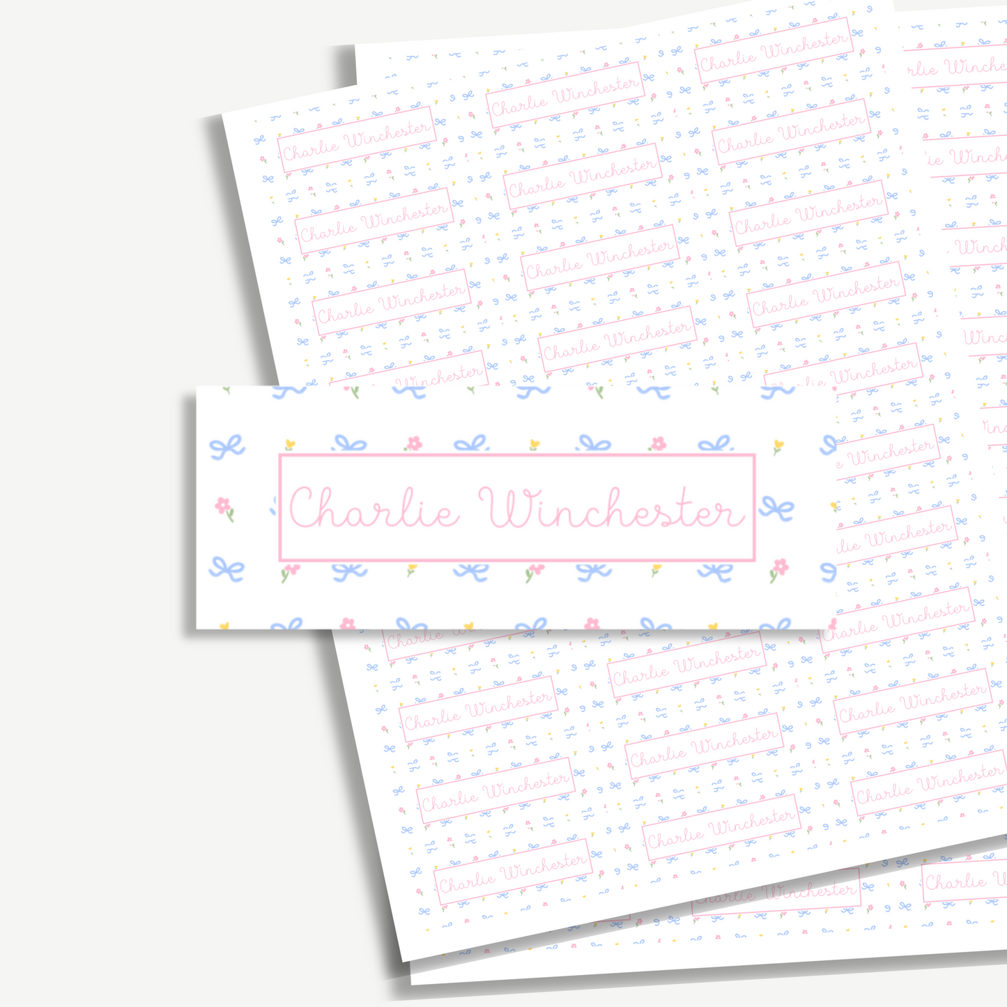 Personalized School Name Labels - Water Resistant - Set of 60 - Ditsy Floral - Pink