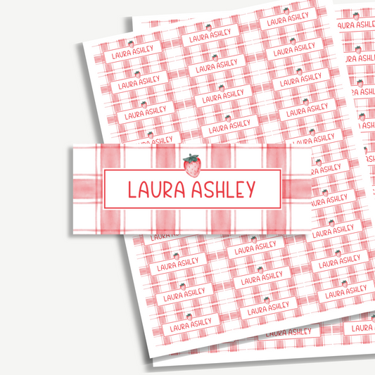 Personalized School Name Labels - Water Resistant - Set of 60 - Red Gingham
