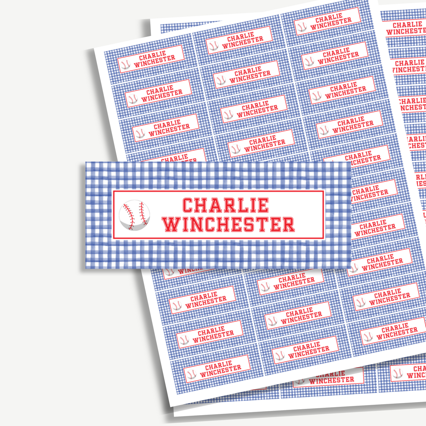 Personalized School Name Labels - Water Resistant - Set of 60 - Baseball