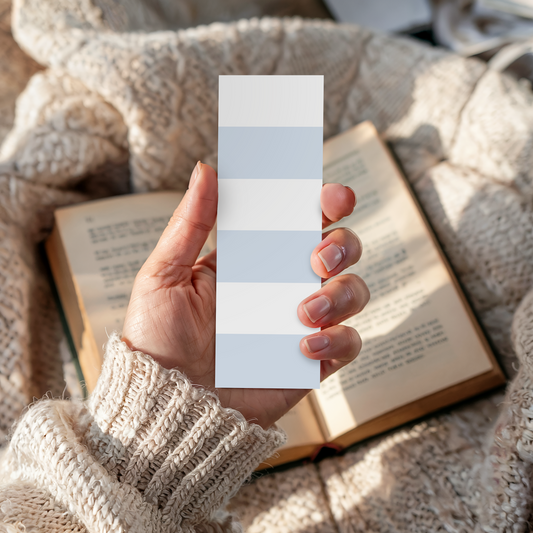Blue & White Striped Bookmark – Minimalist 2x6" Bookmark for Readers & Book Lovers