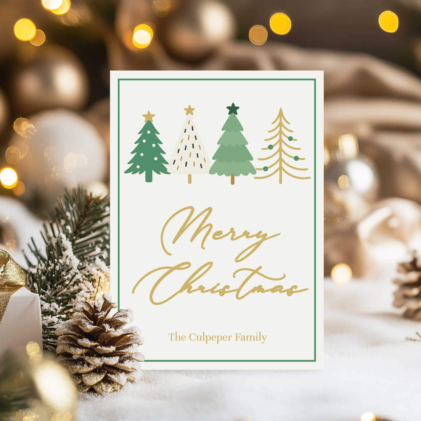 'Tis the Season' Christmas Card Template – Green & Gold Holiday Photo Card 5x7