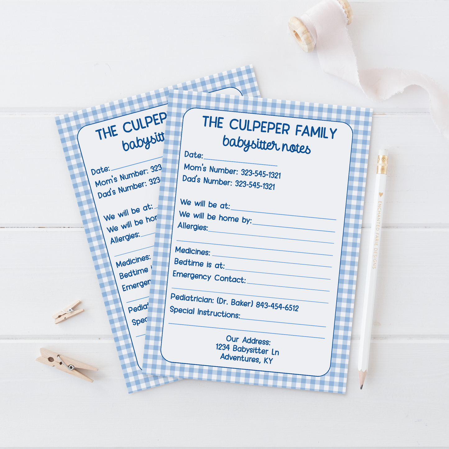Babysitter Notes Notepad – Personalized 5x7 Pad with Contact & Care Info