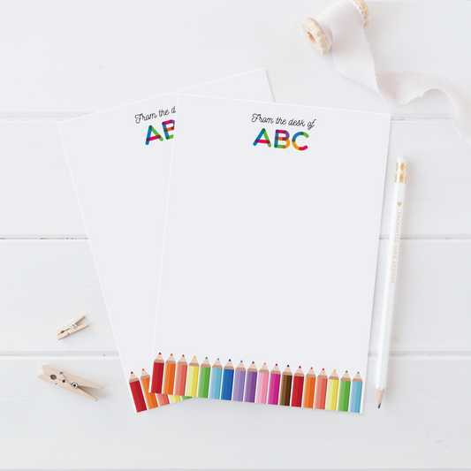 ABC Teacher Desk Notepad – Colorful Pencil Stationery | 5x7 Personalized Notepad
