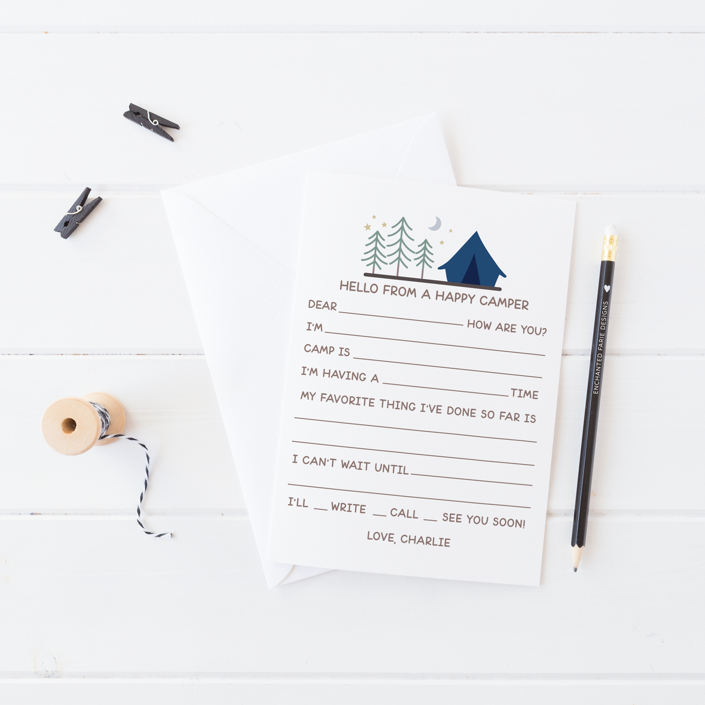 Printed Camp Letter Stationery for Kids – Happy Camper Design