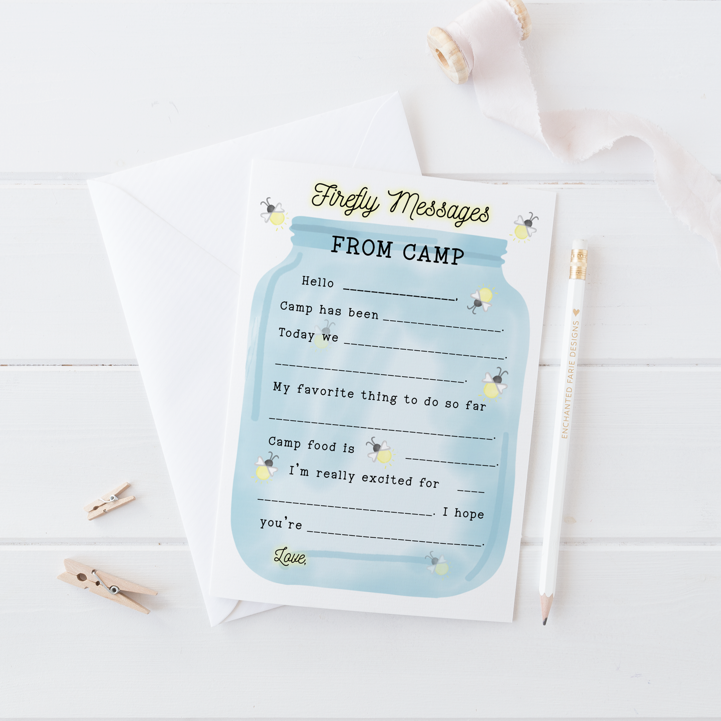 Firefly Camp Memory Notecards for Kids – Summer Camp Stationery Set