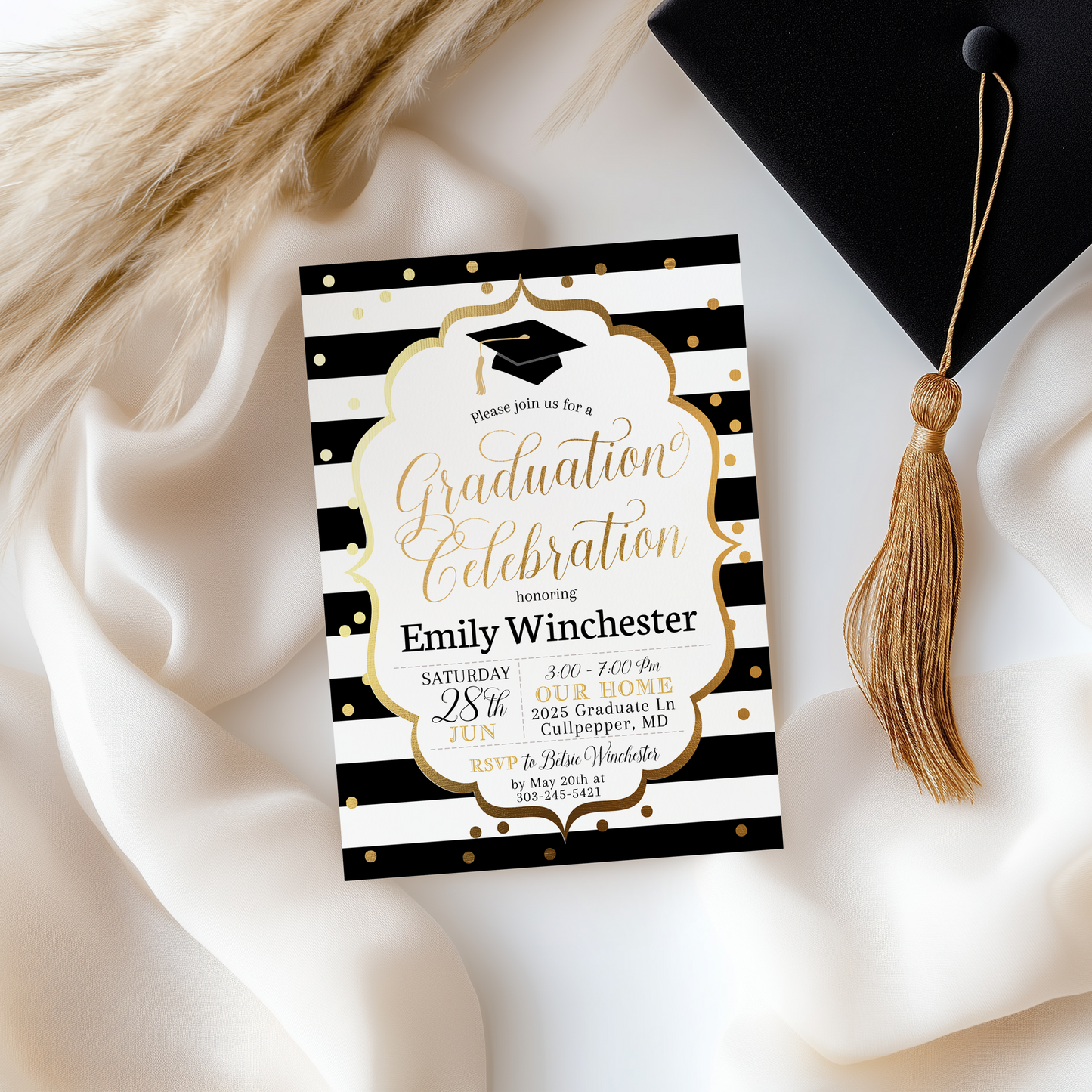 Elegant Black and Gold Graduation Invitation
